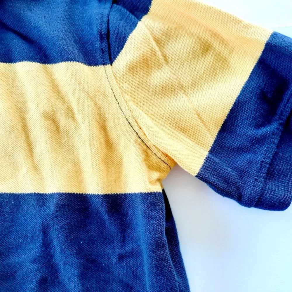 Gap Boys Polo Shirt Navy Yellow Short Sleeve Stripes Medium